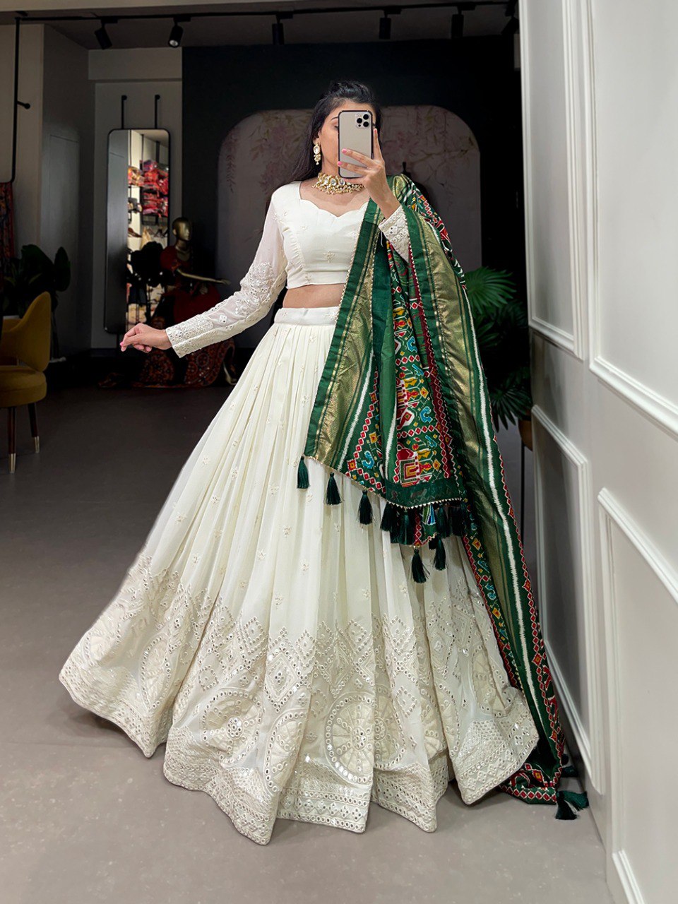 Elegant Georgette Lehenga Set with Lucknowi Mirror Work and Patola Print Dupatta