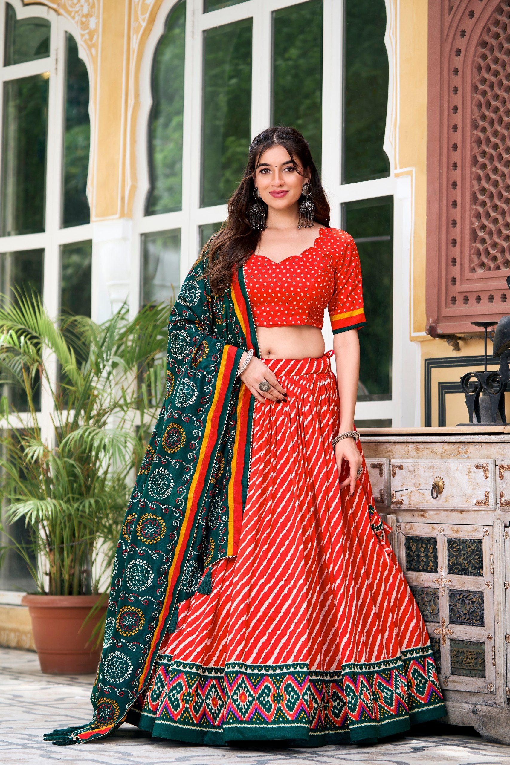 Leheriya Printed Silk Lehenga Choli With Printed Dupatta