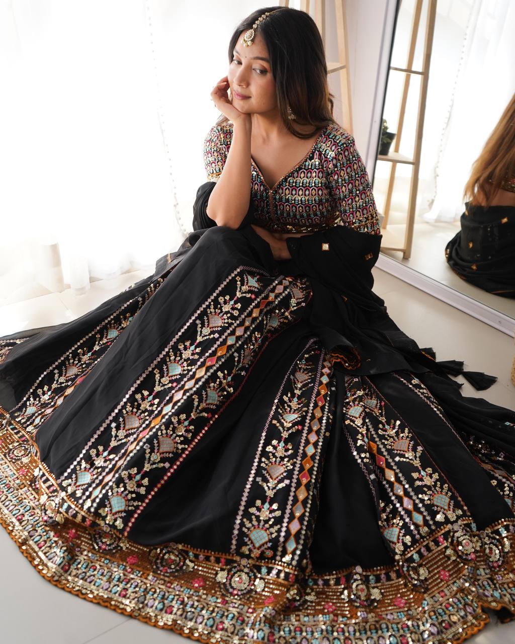 Black Lehenga Choli for Georgette Sequins Work