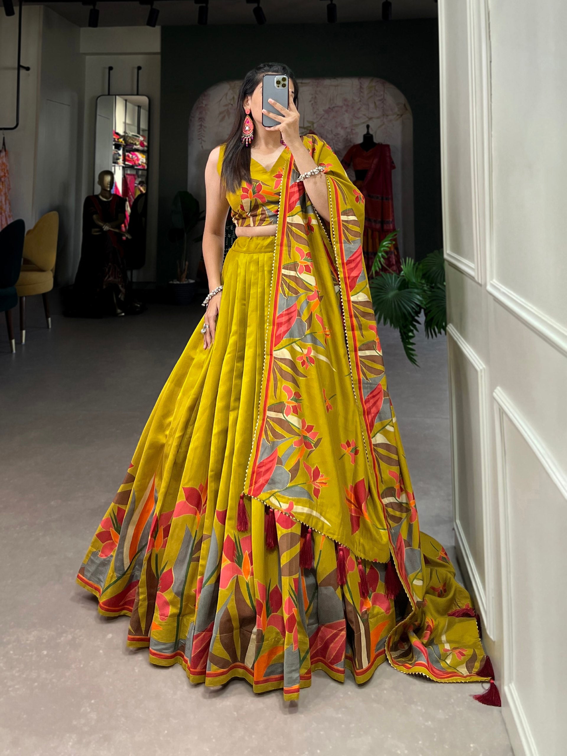 Pink and Yellow Lehenga Choli for Women