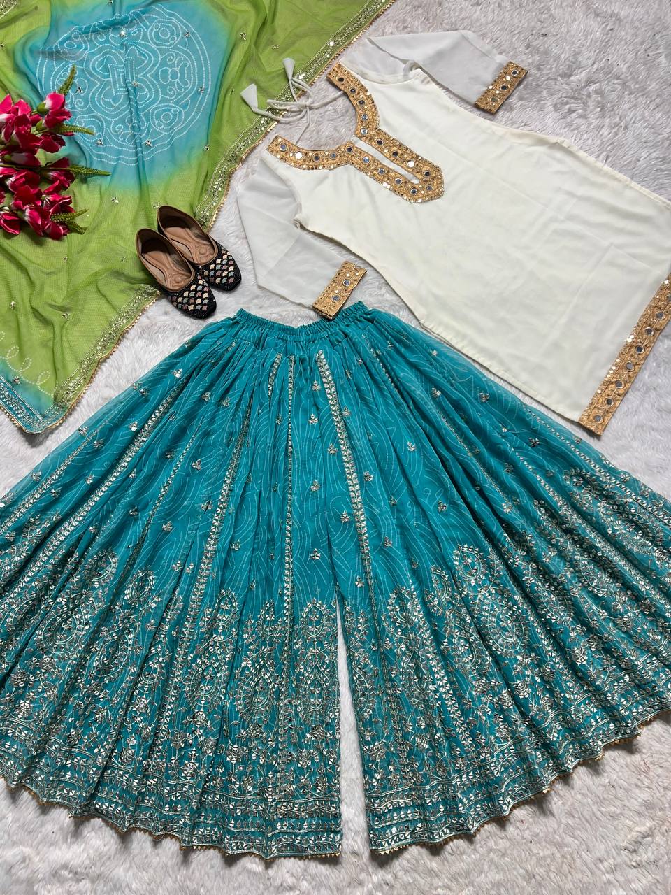 Heavy Faux Georgette Sharara Set with Top