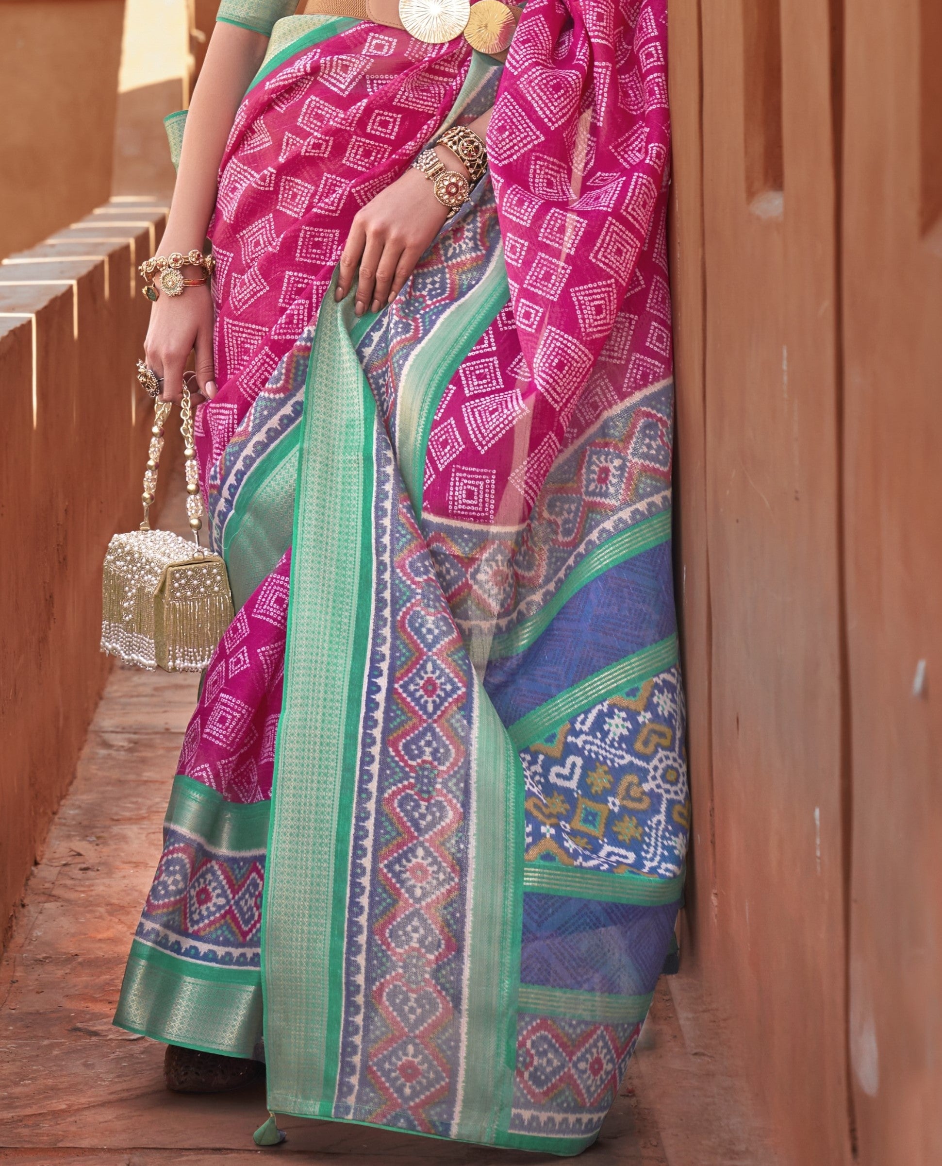 Cotton Silk Saree With Foil Print And Zari Border