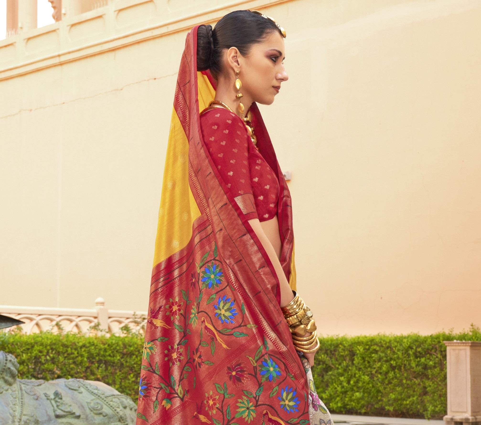 Wedding Function Yellow Paithini Silk Saree with Blouse