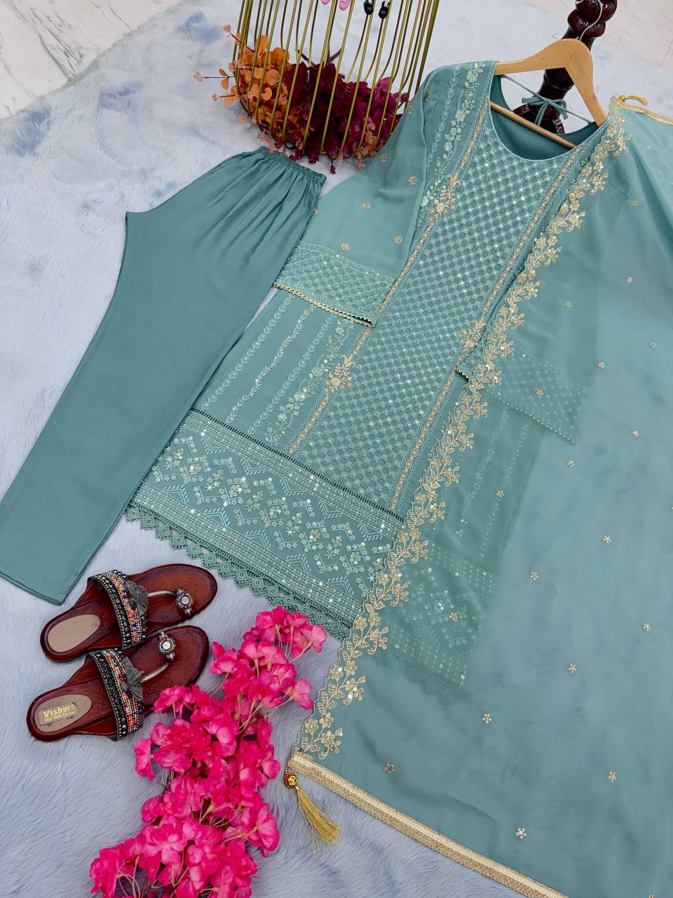 Heavy Faux Georgette With Embroidery Salwar Kameez