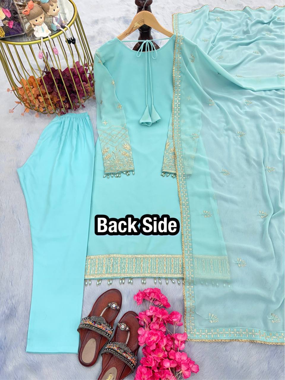 Sky Blue Heavy Faux Georgette With Embroidery Salwar Kameez