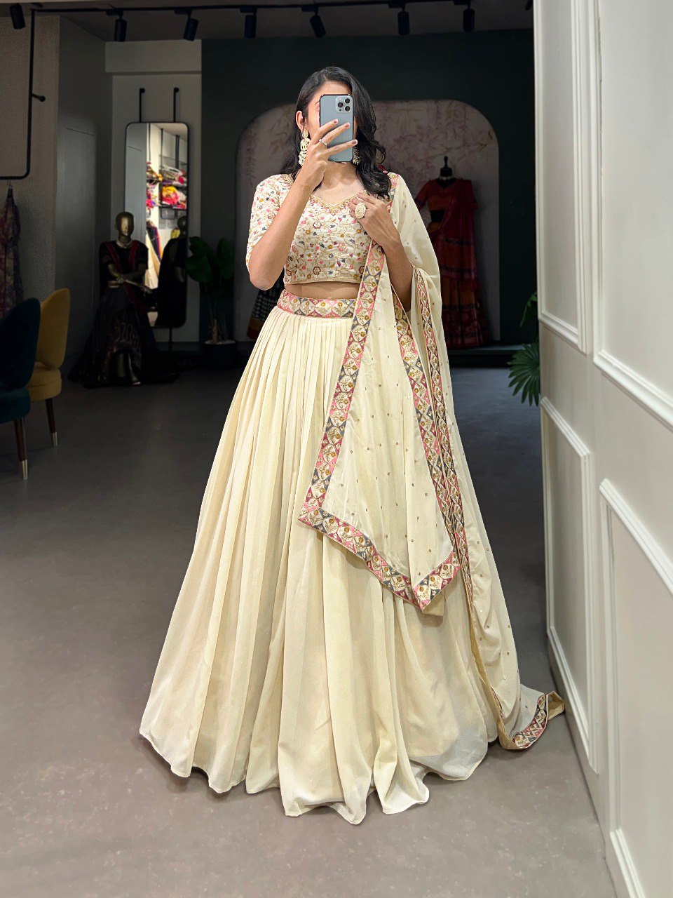 Georgette Lehenga Set with Sequins and Thread Embroidery And Vichitra Silk Dupatta