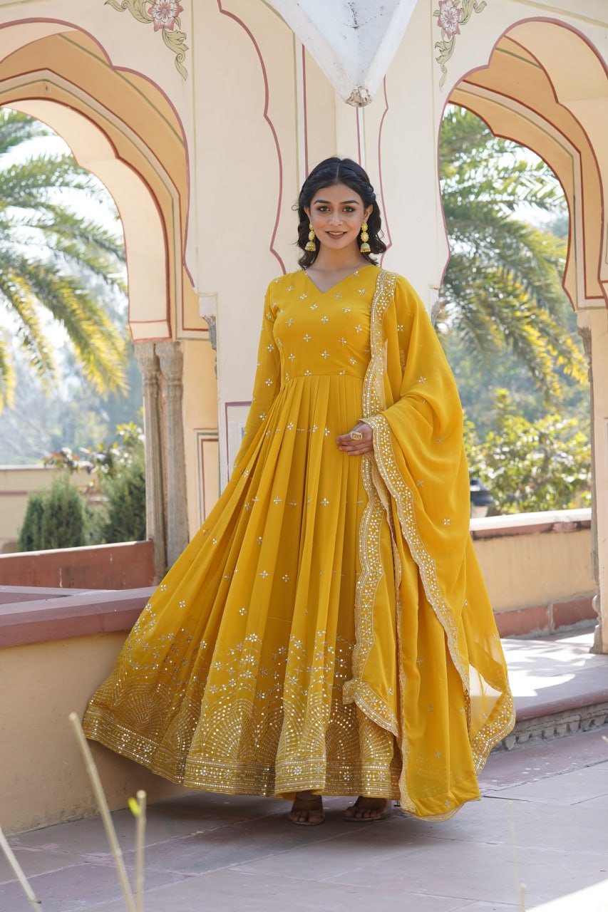 Wedding Haldi Function Yellow Anarkali Gown