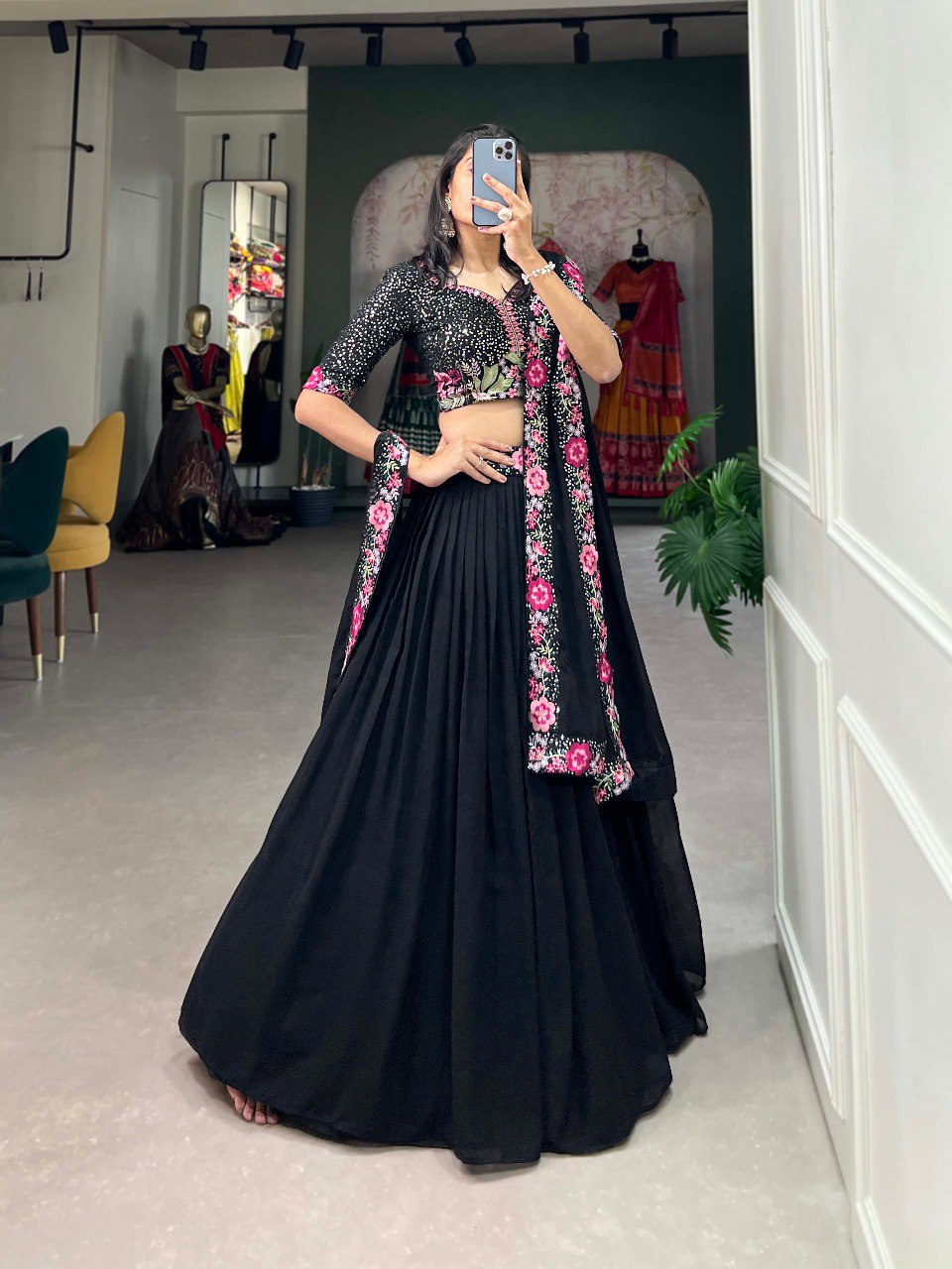 Black Color Georgette Lehenga Choli For Wedding Wear Outfits