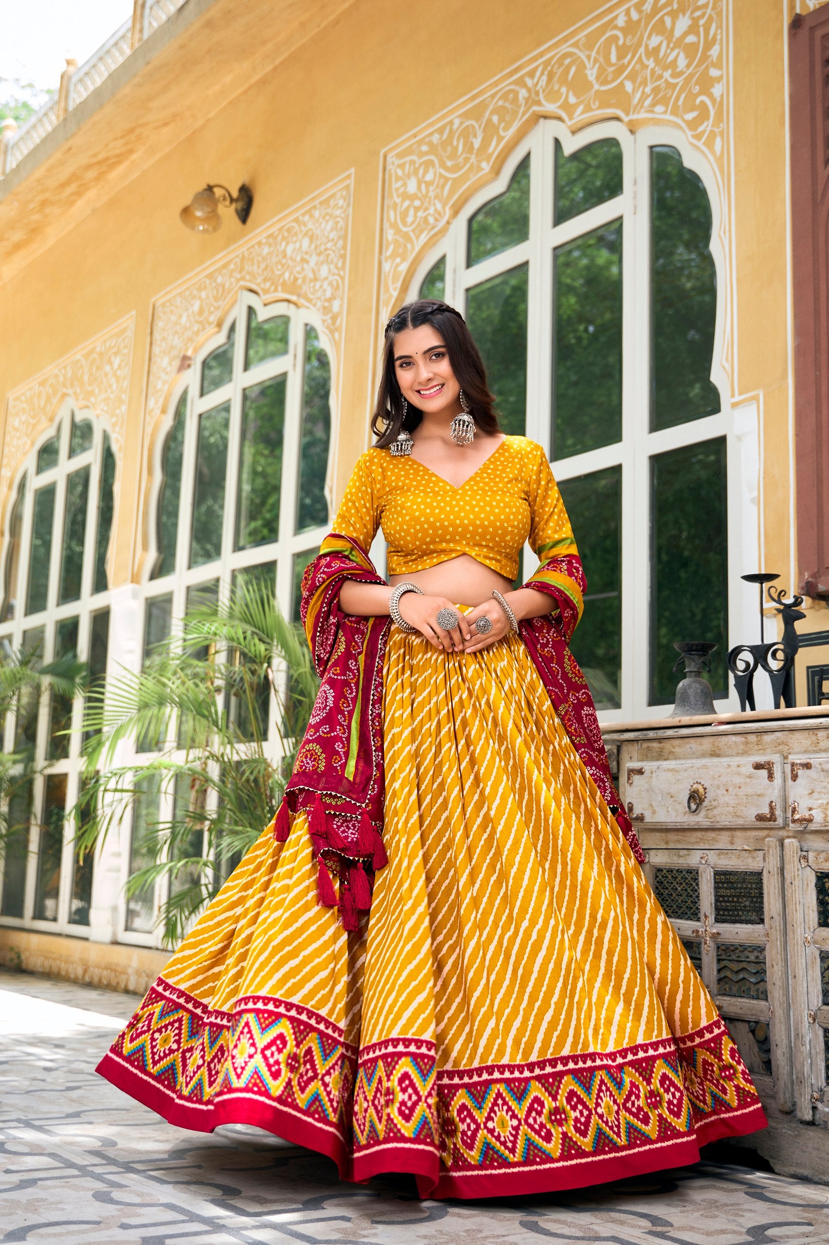 Leheriya Printed Silk Lehenga Choli With Printed Dupatta