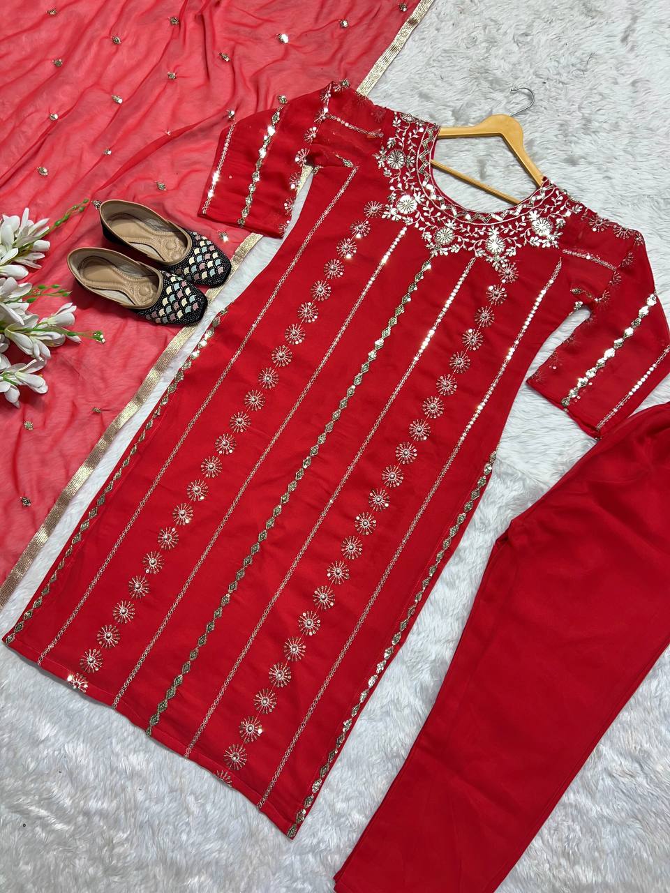 Georgette with Embroidery Red Salwar Suit