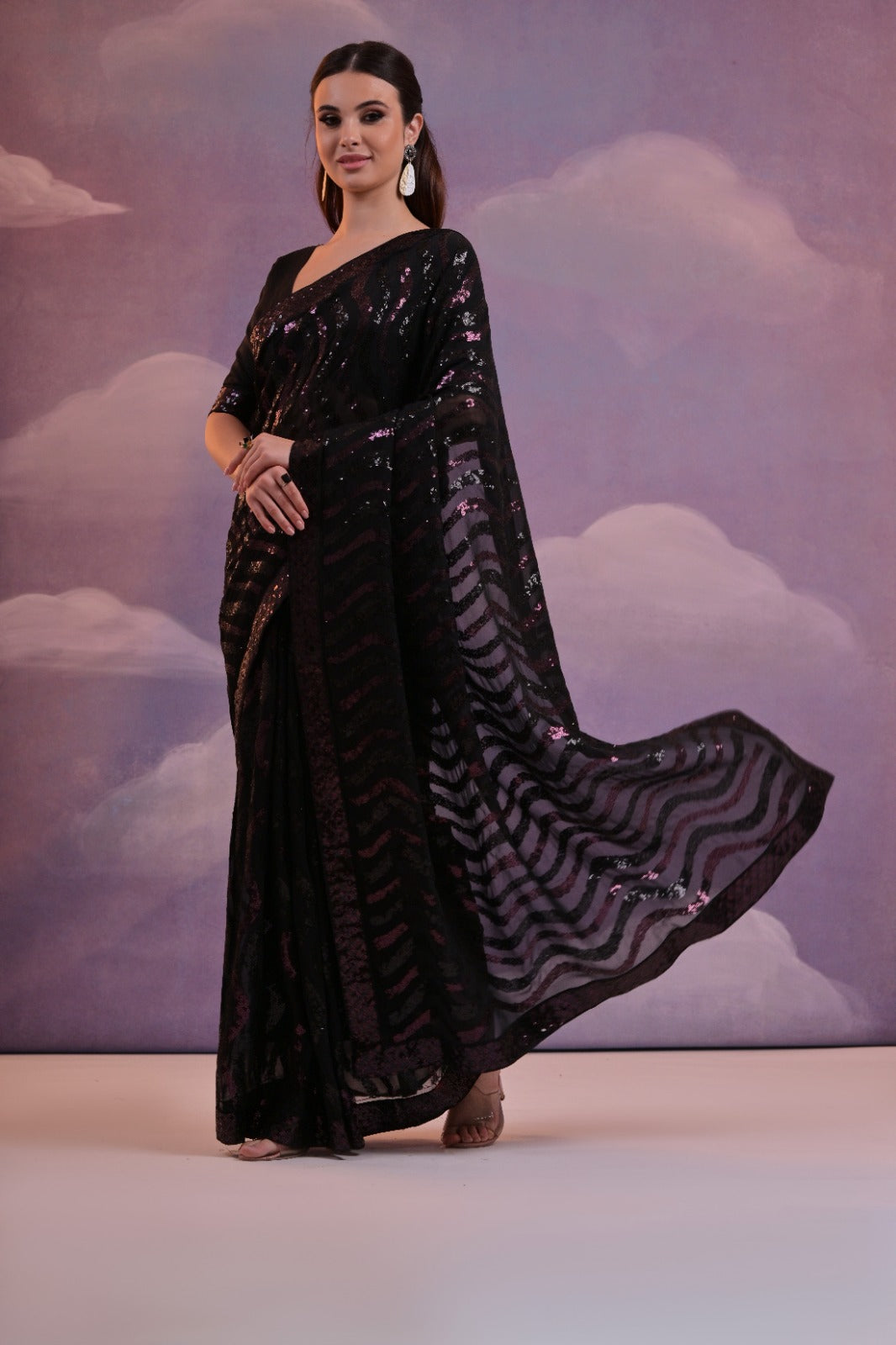 Stunning Heavy Georgette Saree with Luxurious Satin Banglori Blouse