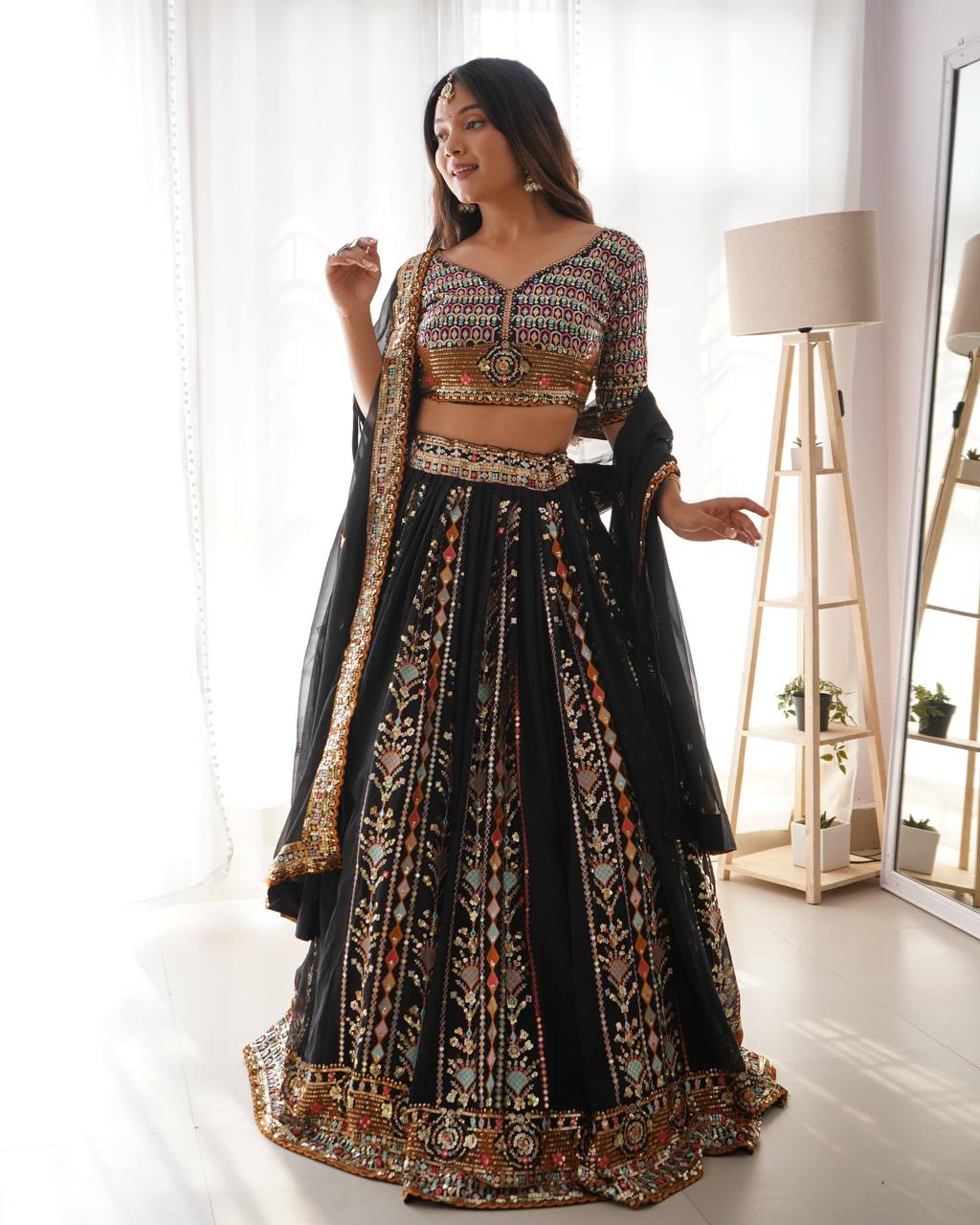 Black Lehenga Choli for Georgette Sequins Work