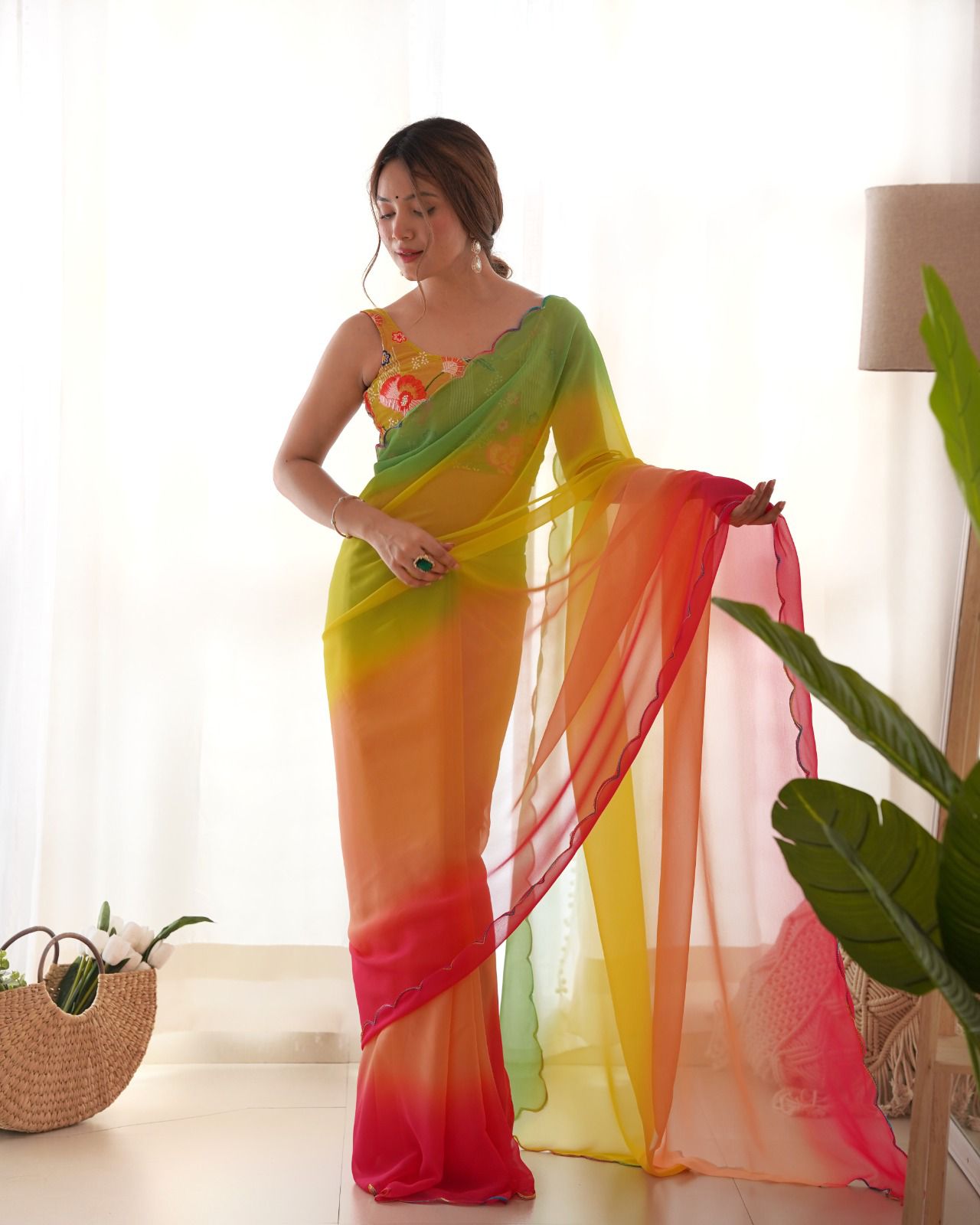 Elegant Soft Georgette Saree with Dual Embroidery Work For festive ceremony