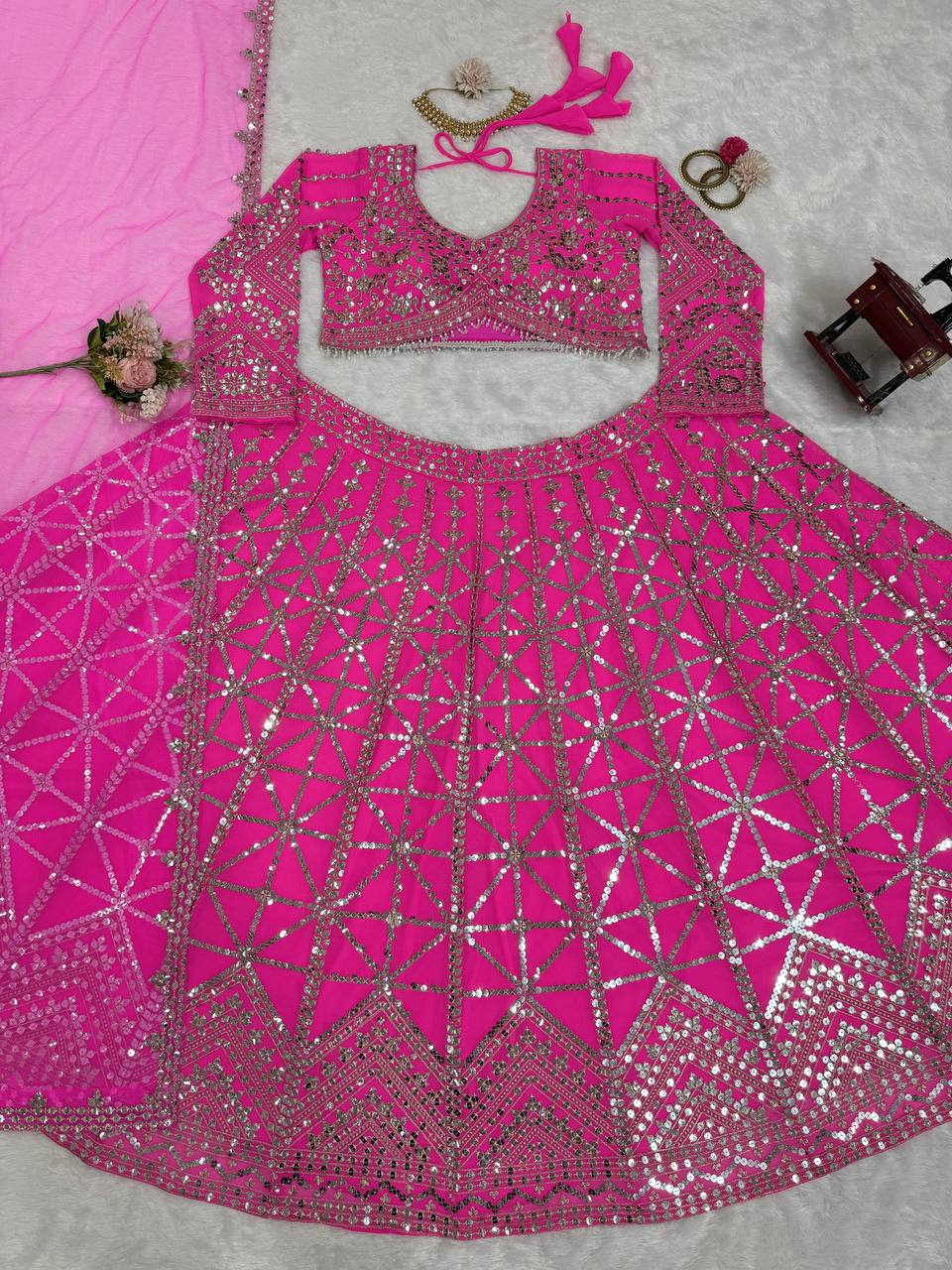 Pink Foux Georgette Lehenga Choli for Girl