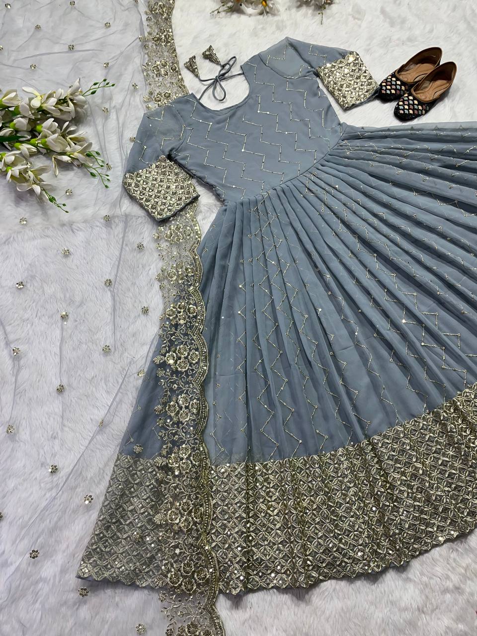 Classic Georgette Anarkali Gown with Intricate Details