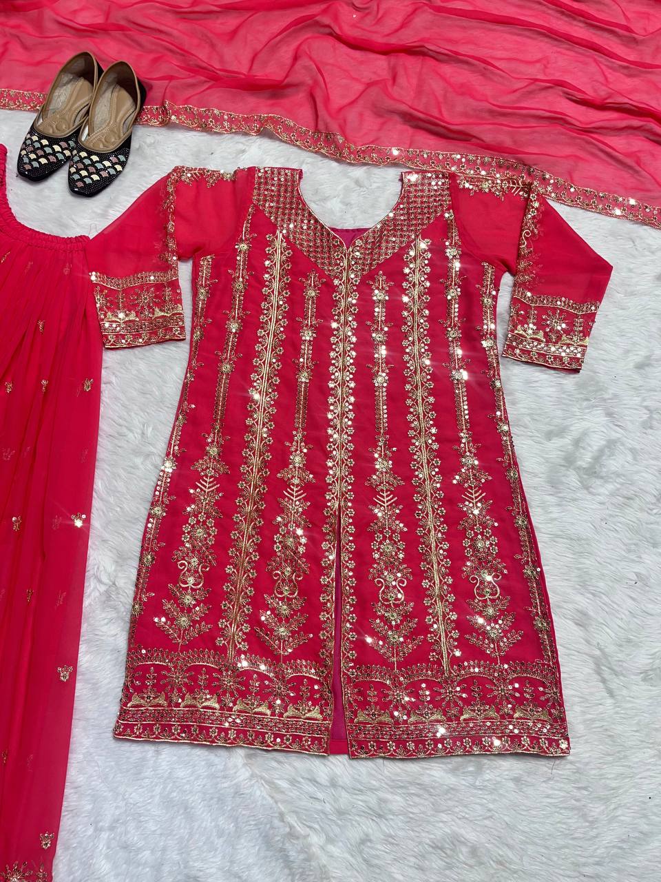 Pink Sequence Embroidery work Sharara Palazzo Set