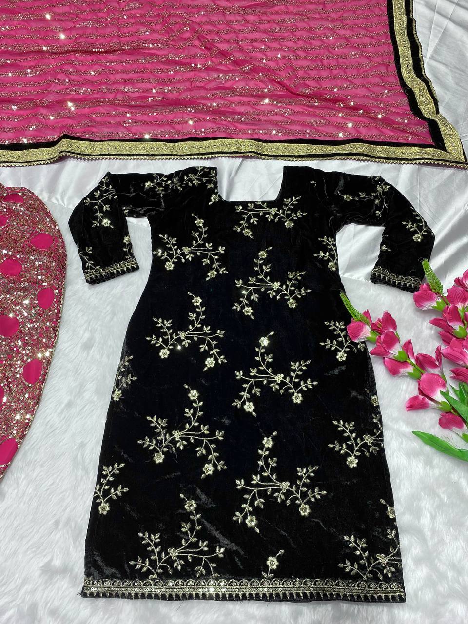 Luxury Viscose Velvet Festive Wear Punjabi Suit For Women