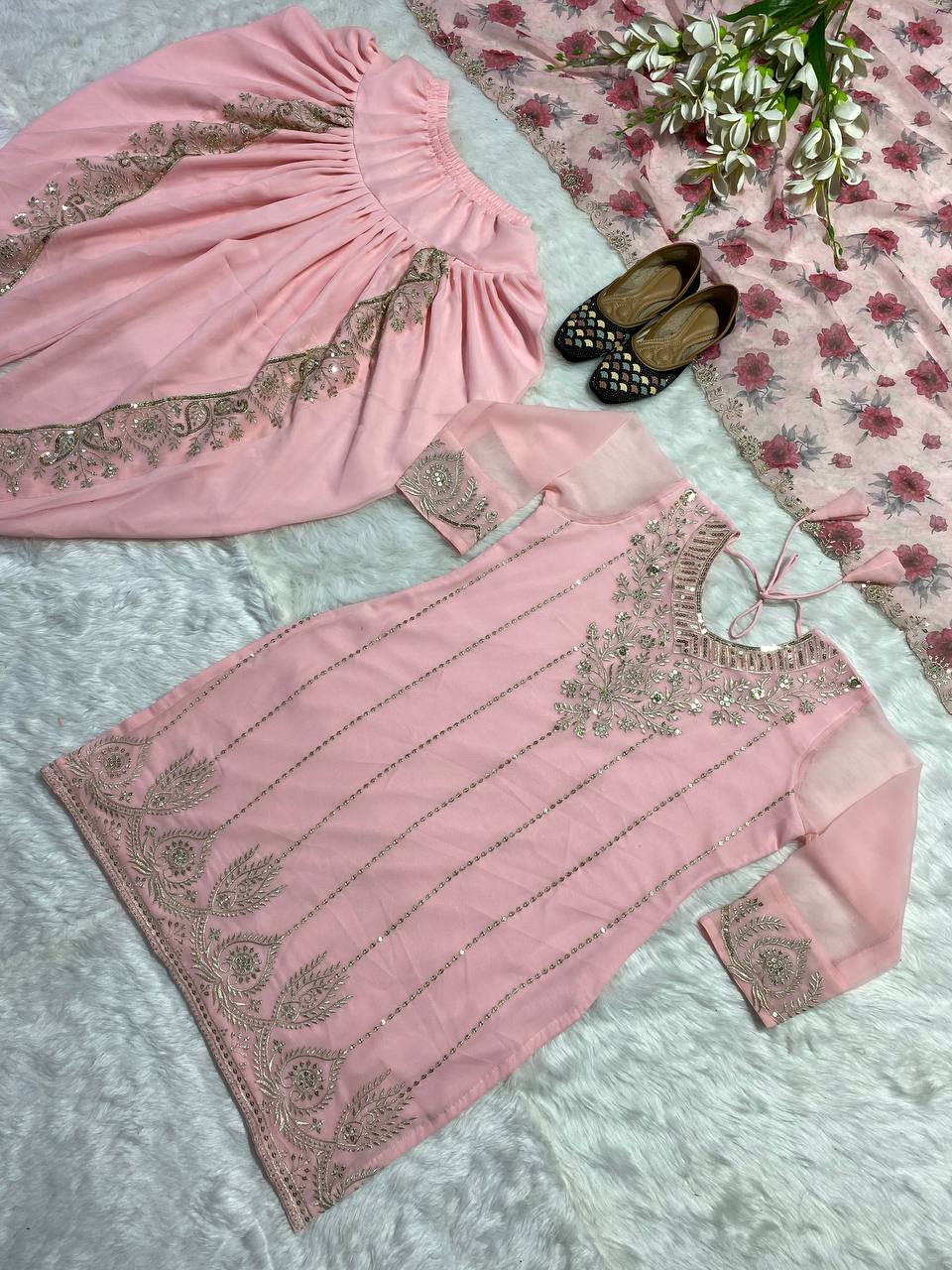 Elegant Pink Color Georgette Dhoti Salwar Suit For Wedding Wear