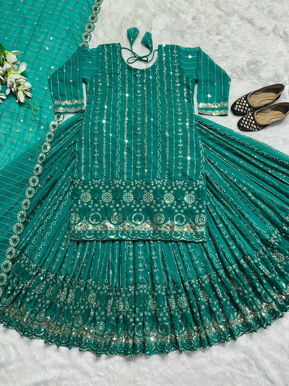 Green Suit with Lehenga For Wedding Occasion