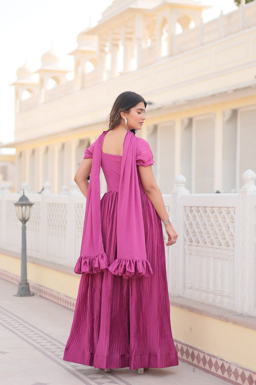 Pink Anarkali Gown Chinon Fabric for Women