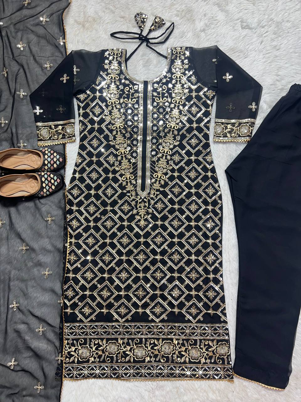 Black Straight Georgette Salwar Suit for Women