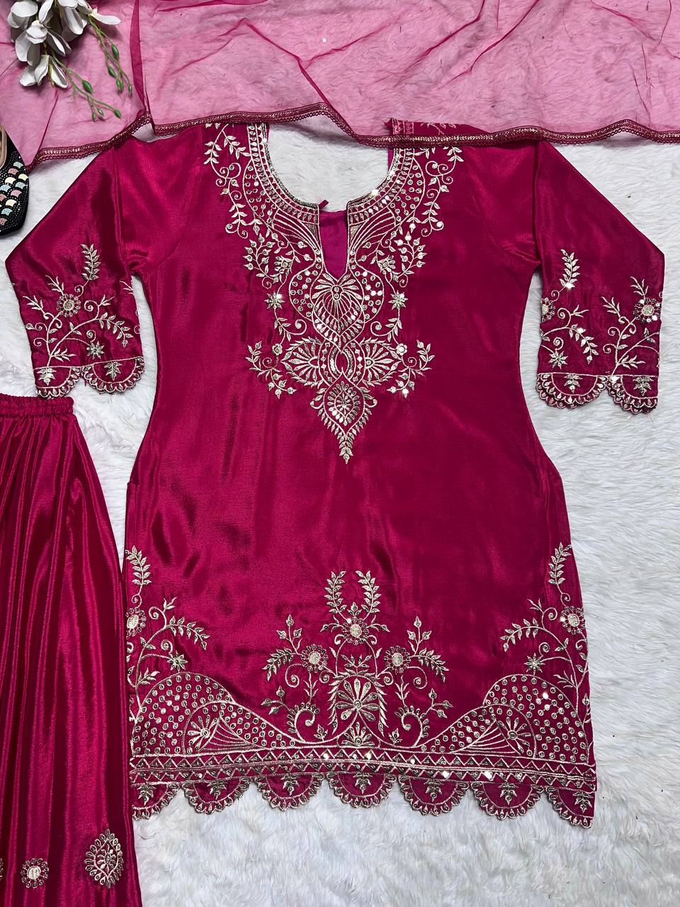 Heavy Pure Chinon Silk Pakistani Sharara Set