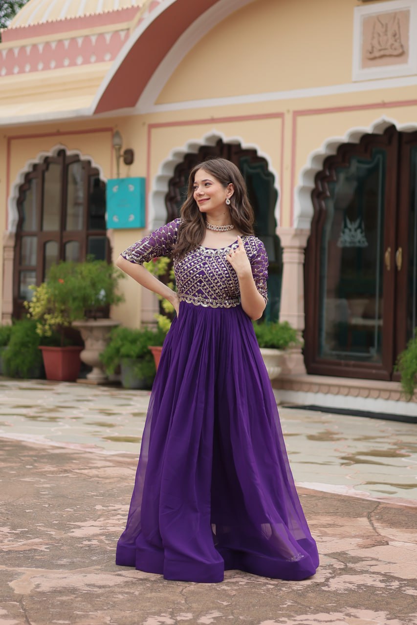 Beautiful Zari and Sequins Work Anarkali Gown for Women