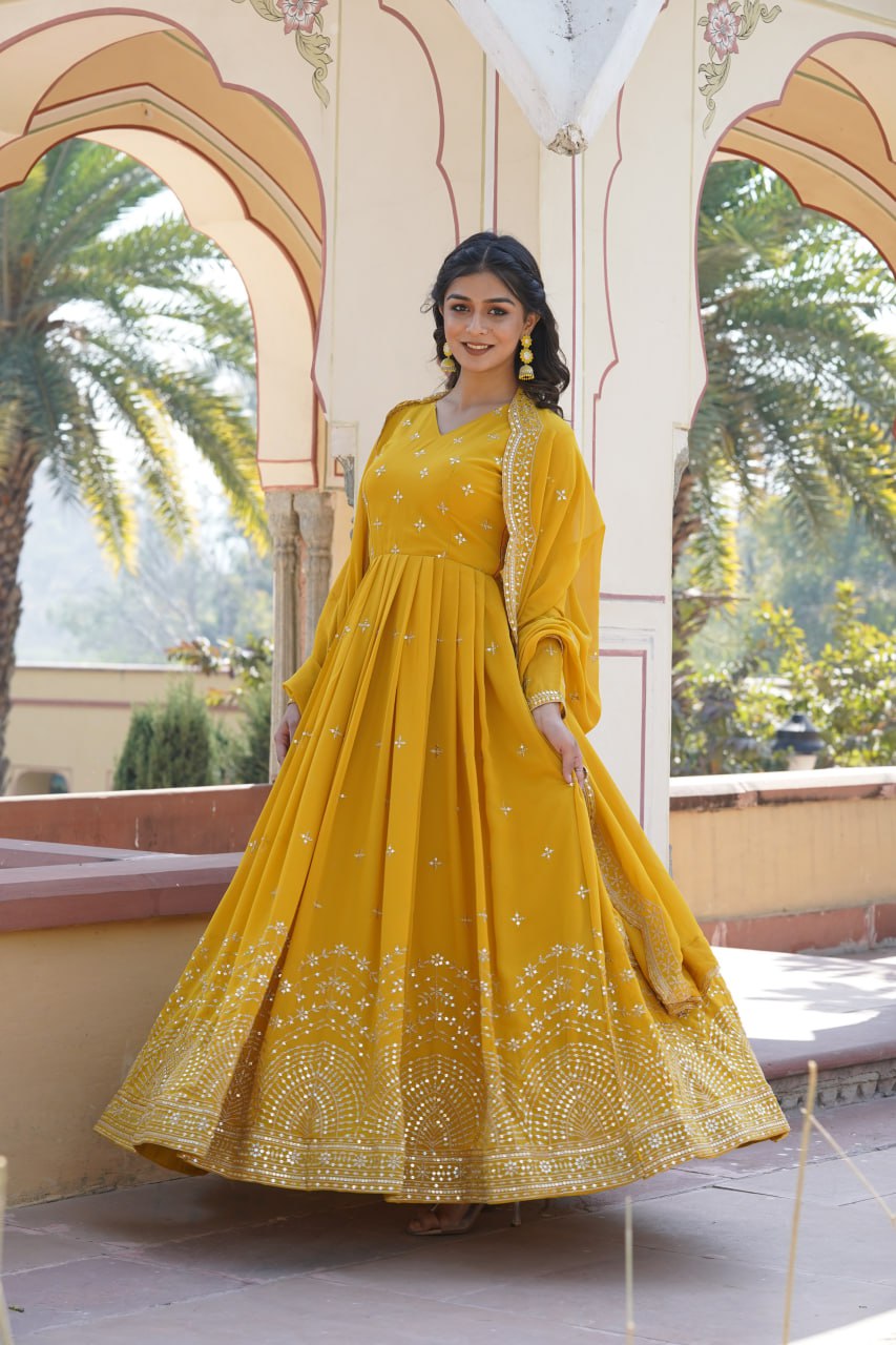 Wedding Haldi Function Yellow Anarkali Gown