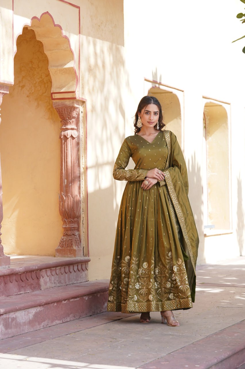 Green Anarkali Gown for Weddings Mehndi Function