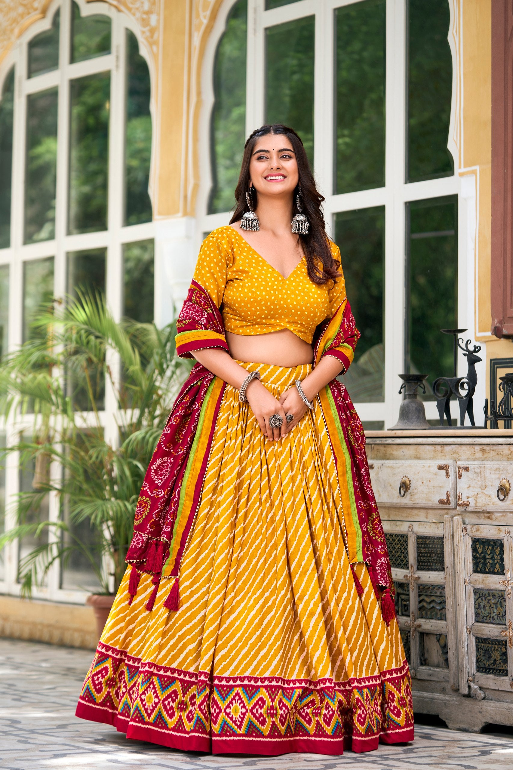 Leheriya Printed Silk Lehenga Choli With Printed Dupatta