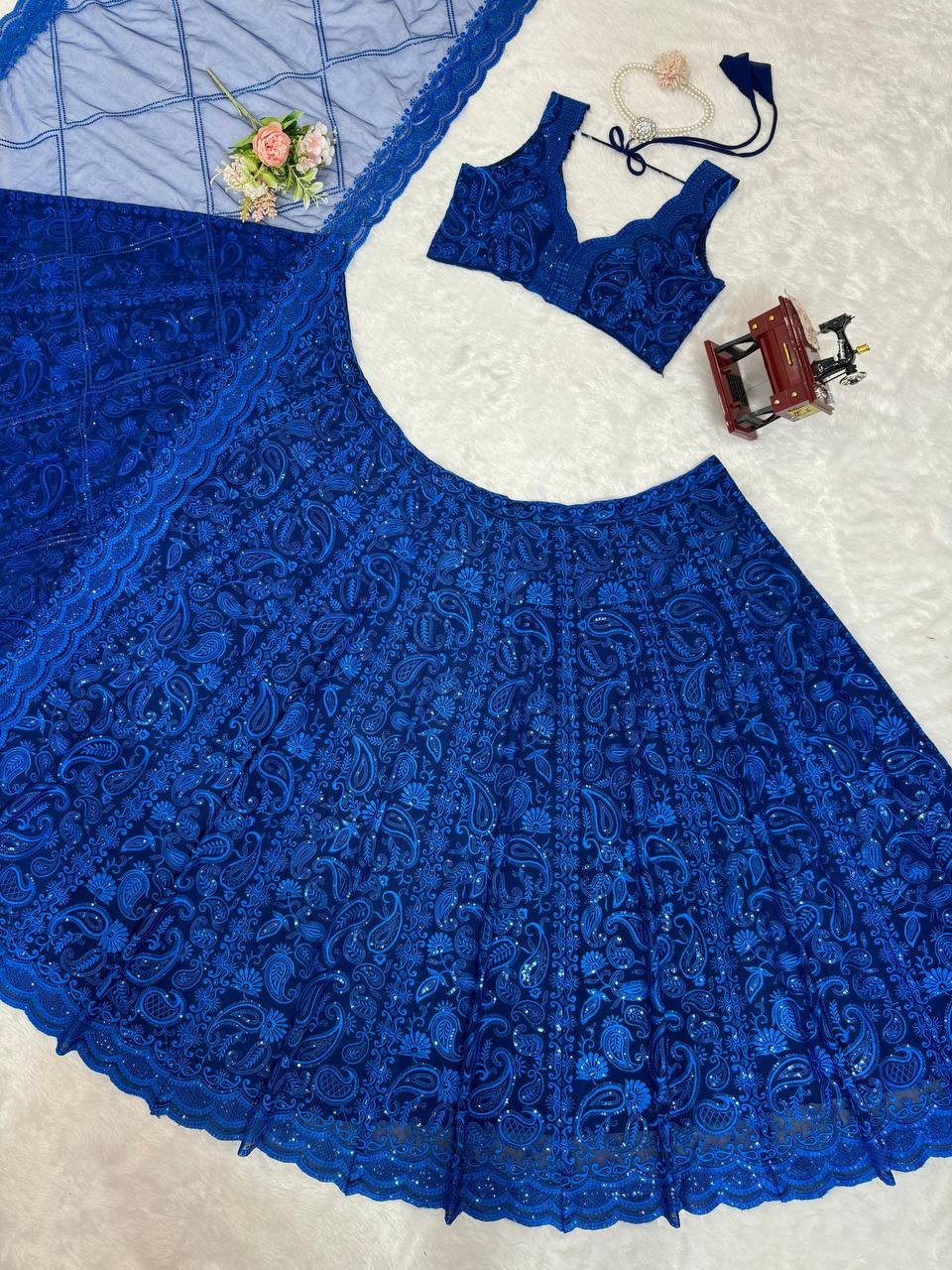 Gorgeous Foux Georgette Blue Lehenga Choli