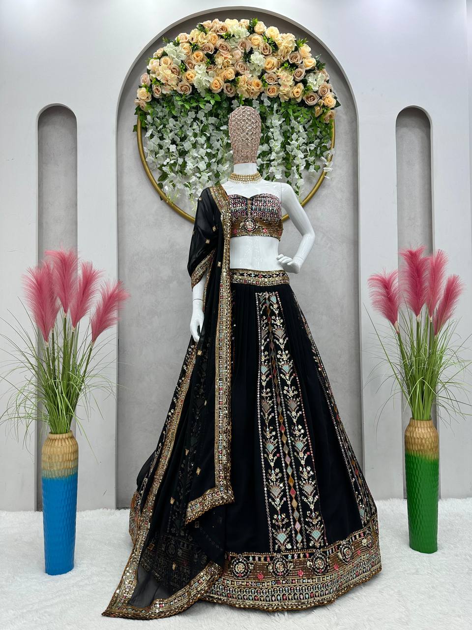 Black Lehenga Choli for Georgette Sequins Work