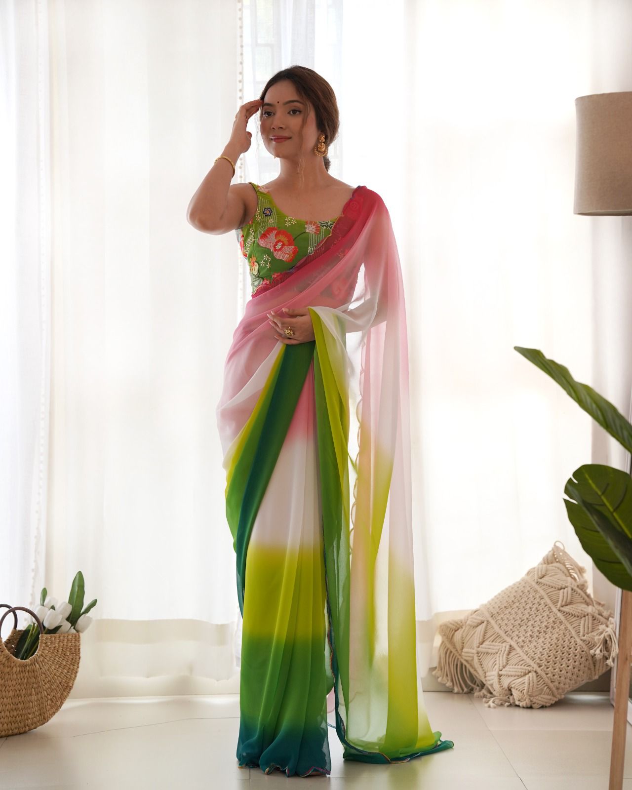 Elegant Soft Georgette Saree with Dual Embroidery Work For festive ceremony