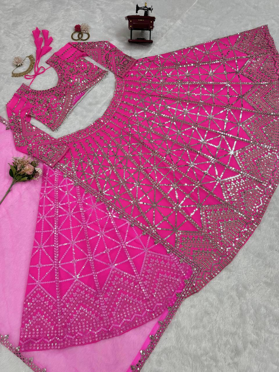 Pink Foux Georgette Lehenga Choli for Girl