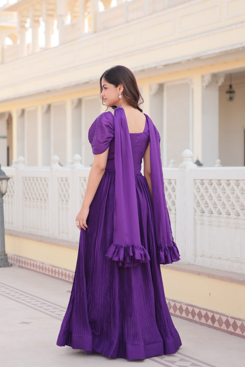 Flower Print Chinnon  Purple Anarkali Suit for Women