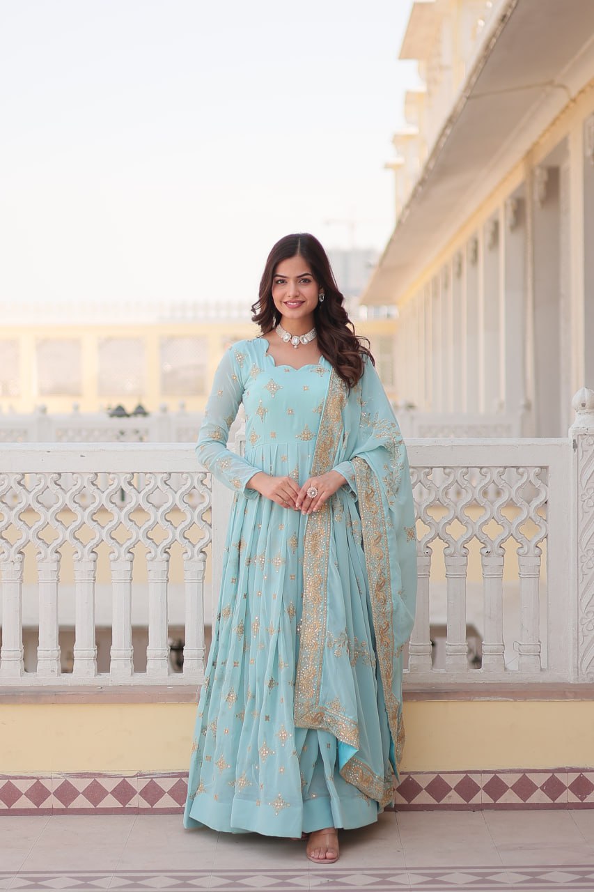 Faux Georgette with Zari Sequins Embroidery Anarkali Suit