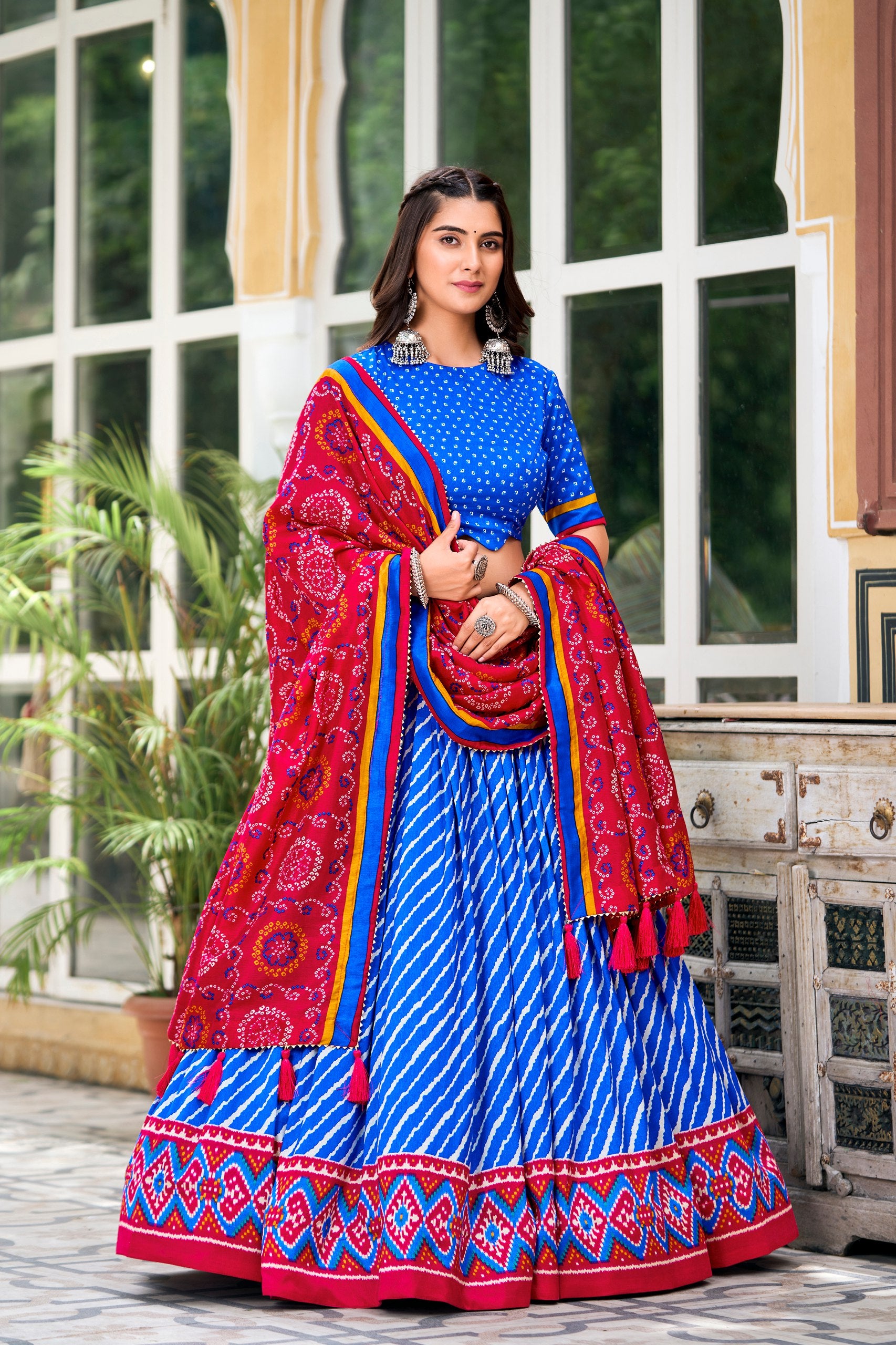 Leheriya Printed Silk Lehenga Choli With Printed Dupatta