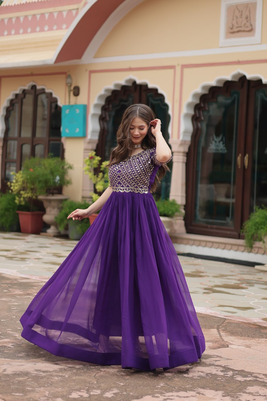 Beautiful Zari and Sequins Work Anarkali Gown for Women