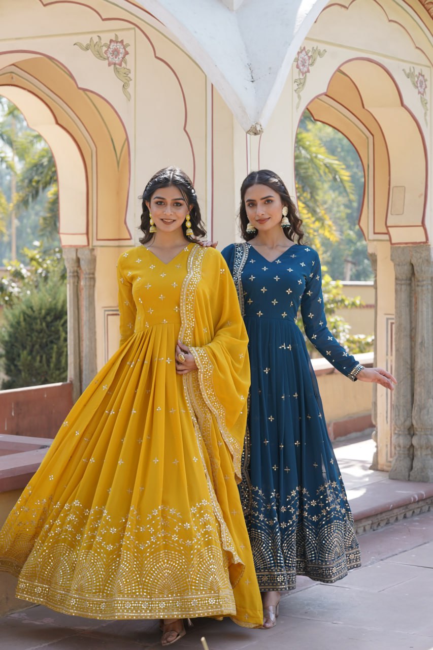 Wedding Haldi Function Yellow Anarkali Gown