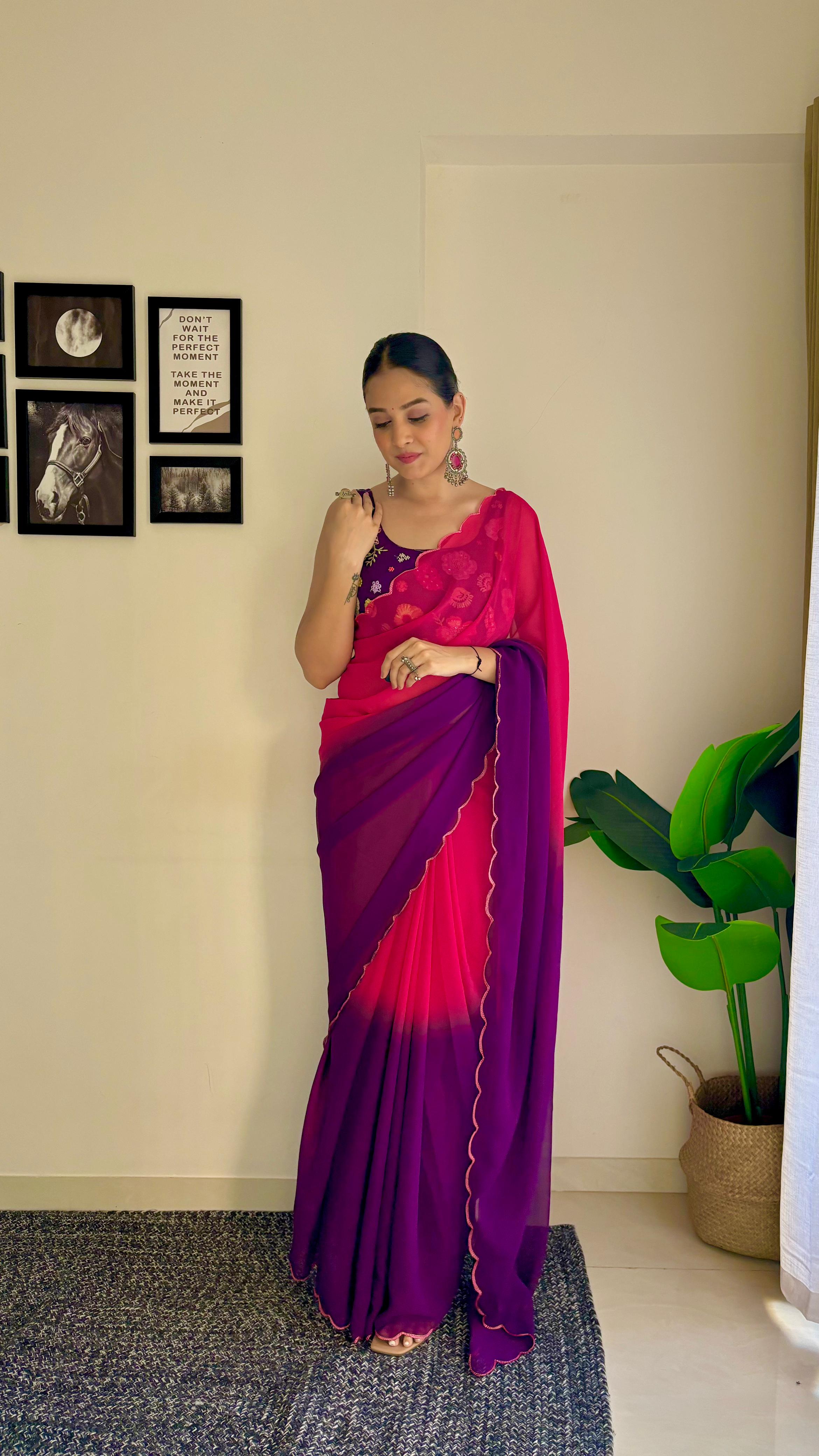 Stunning Fusion Gown Saree with Crush Pallu and Micro Cotton Inner