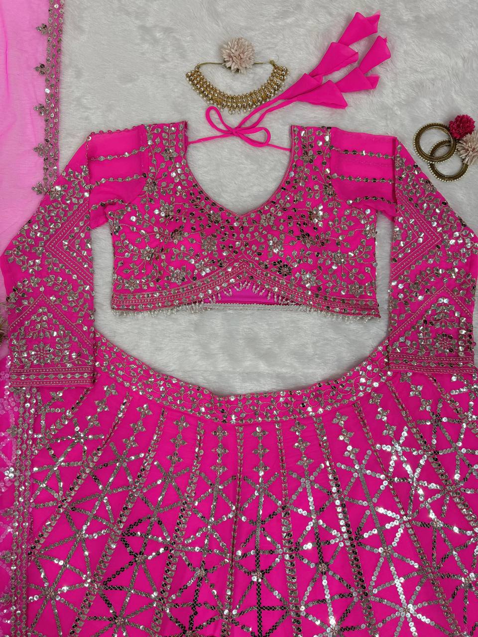 Pink Foux Georgette Lehenga Choli for Girl