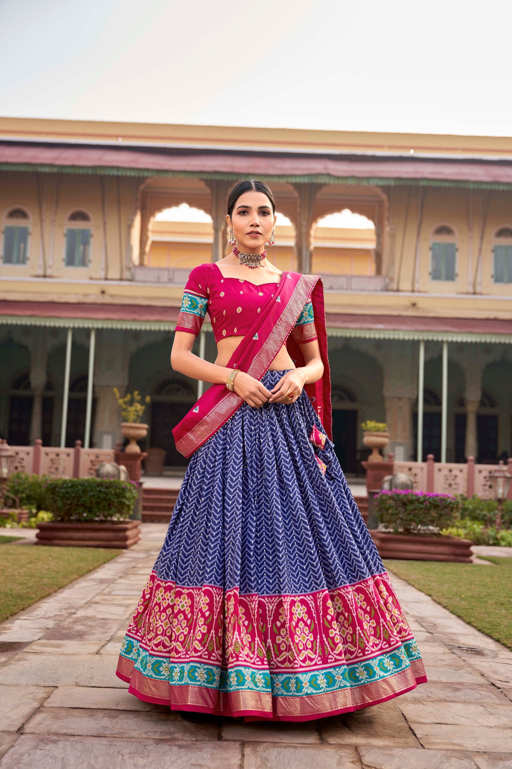 Patola Print Tussar Silk Lehenga Choli for Women