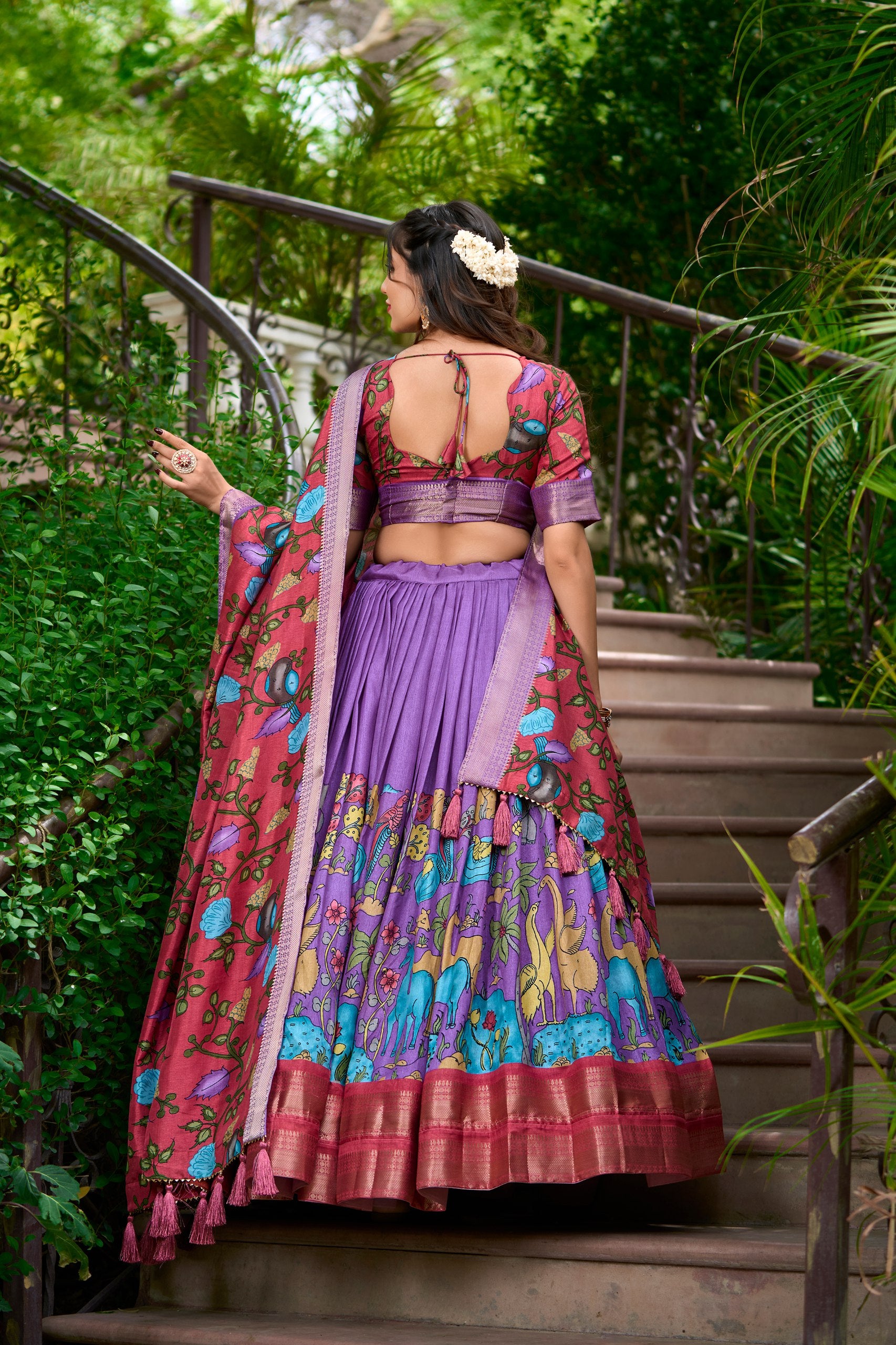 Dola Silk Lehenga Choli Kalamkari Print with Weaving Border