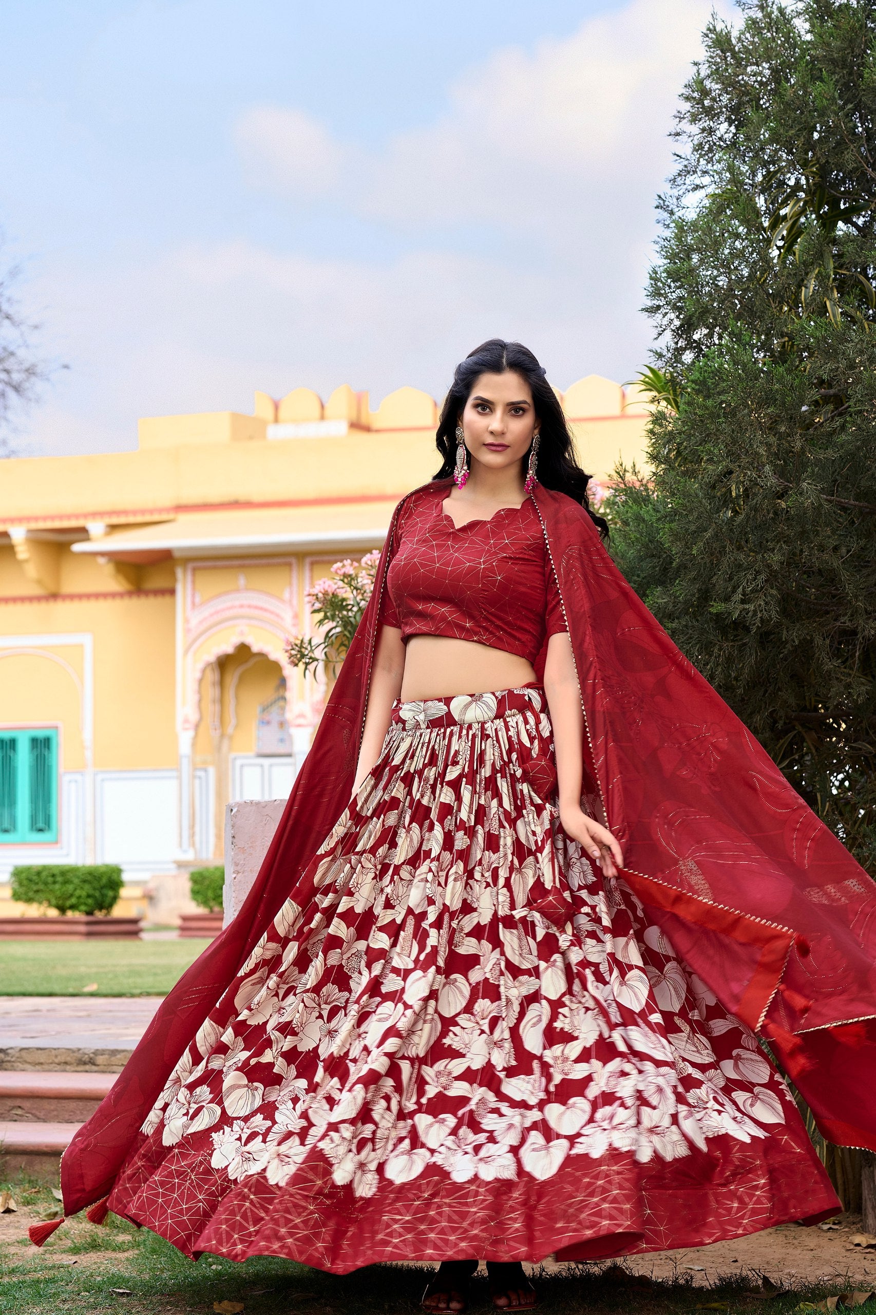 Floral Printed Partywear Lehenga Choli With Dupatta, Function Outfits