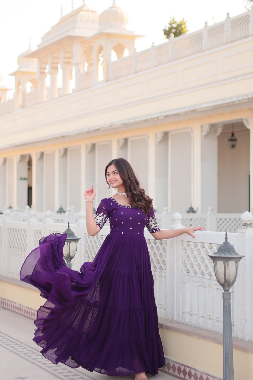 Zari, and Sequins Work Anarkali Suit