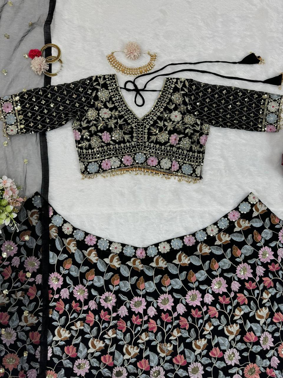 Luxurious Faux Georgette Lehenga with Sequined Dupatta