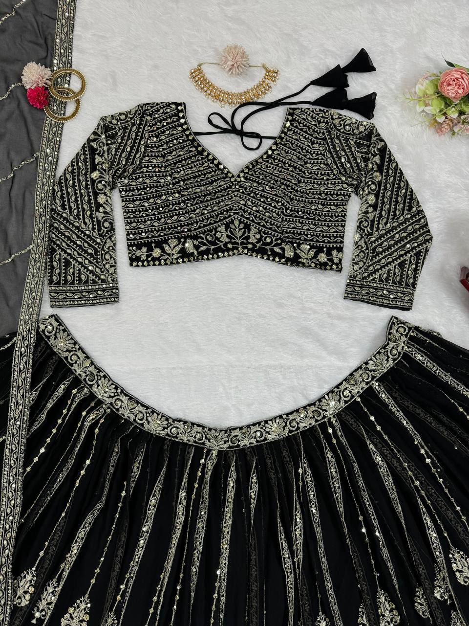 Black Lehenga Choli with Faux Georgette Work