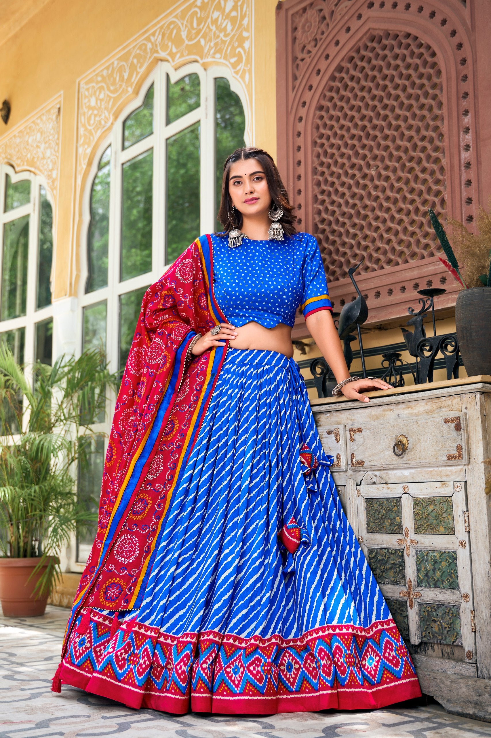 Leheriya Printed Silk Lehenga Choli With Printed Dupatta