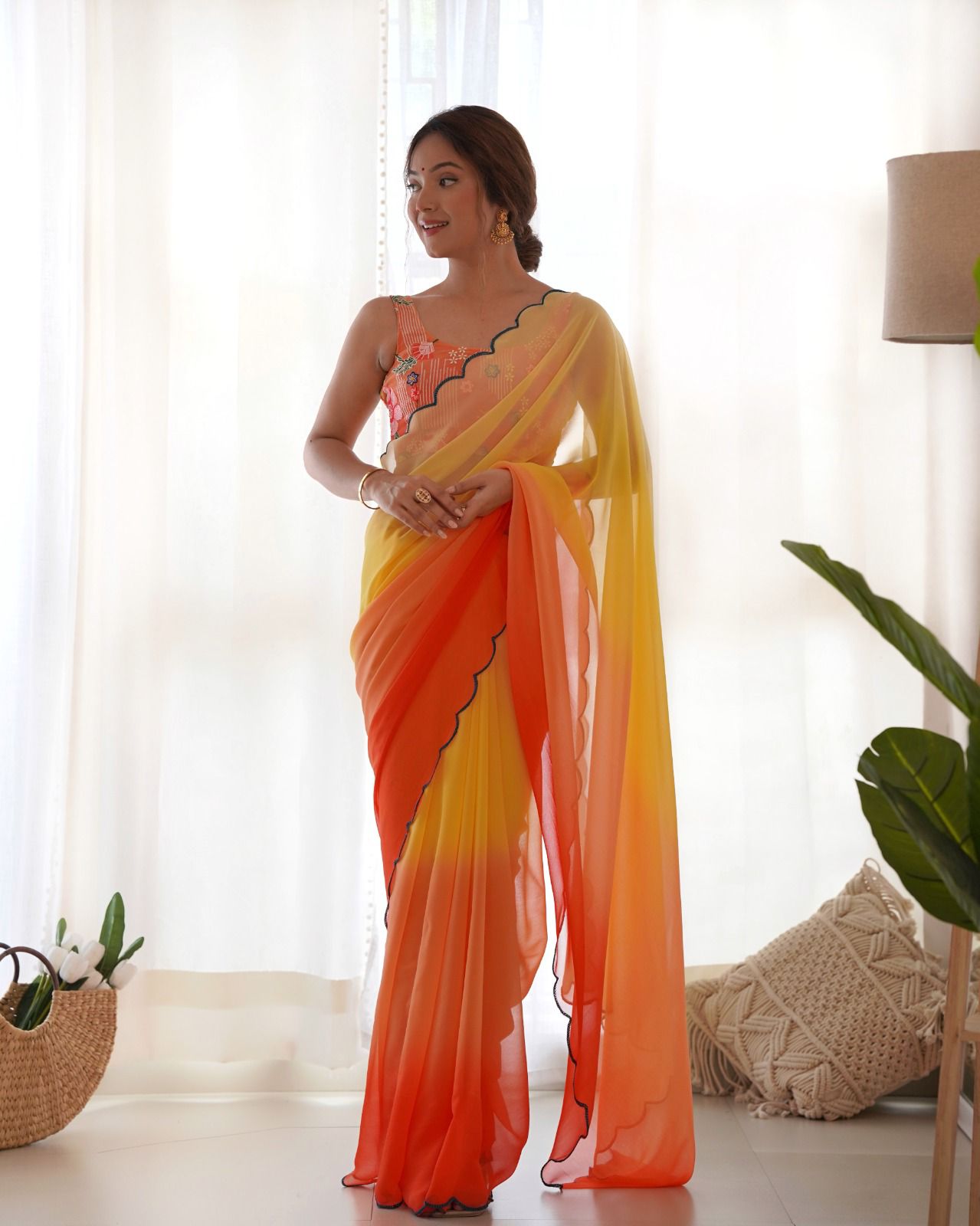 Elegant Soft Georgette Saree with Dual Embroidery Work For festive ceremony