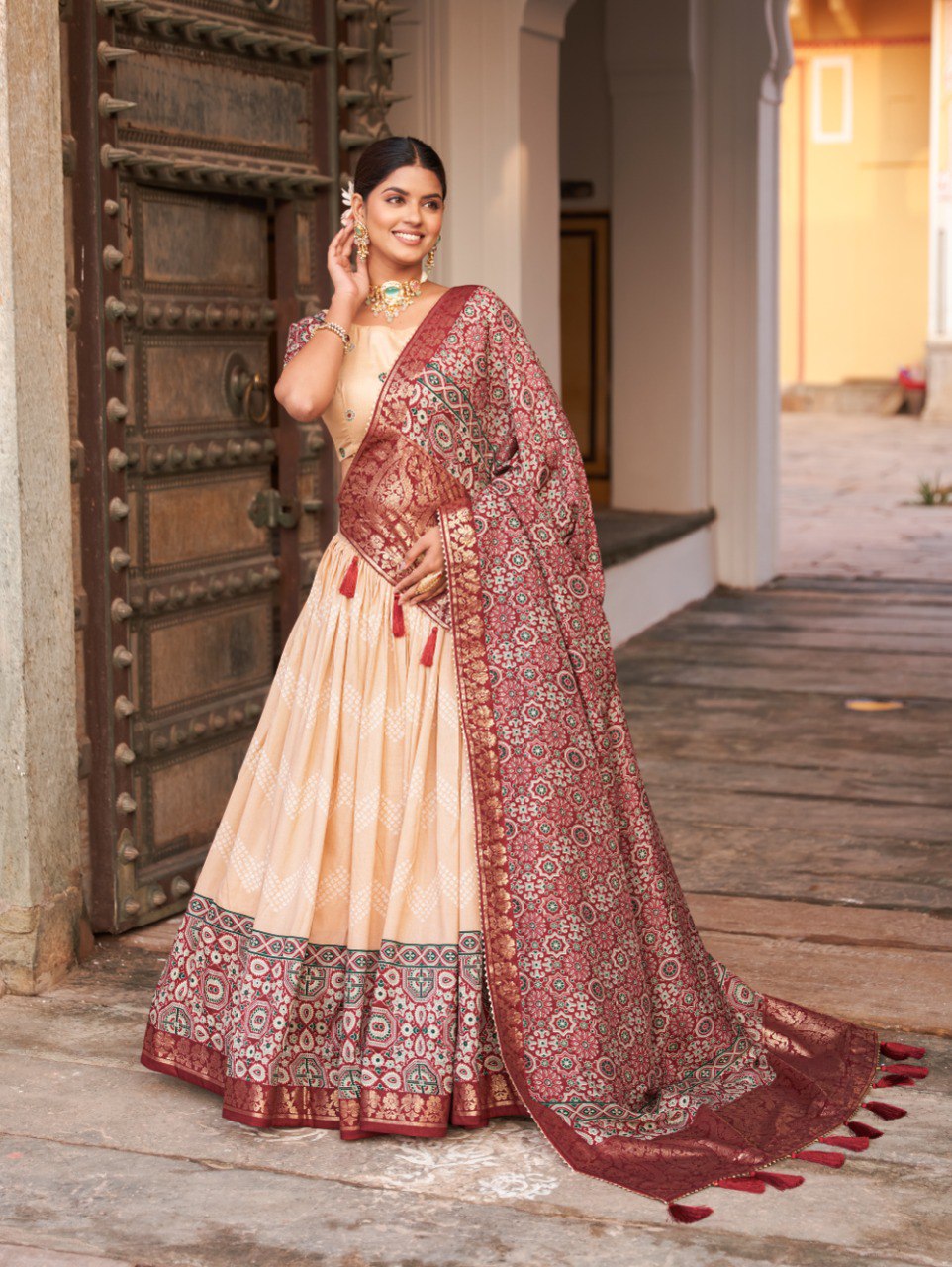 Tussar Silk  Printed Navratri Lehenga Choli for Women